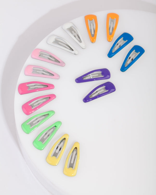 Kids Multicoloured Coated Metal Hair Clip Pack