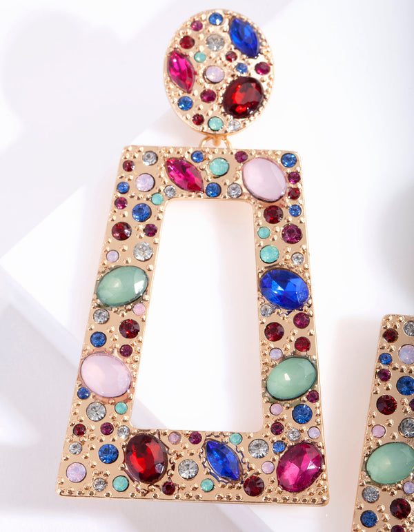 Multi Stone Trapeze Earrings