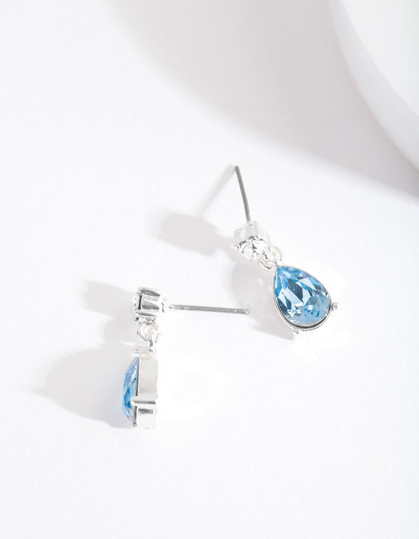 Aqua Diamond Simulant Teardrop Earrings