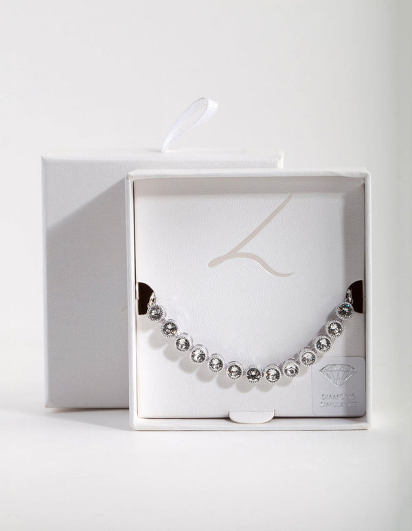 Diamond Simulant Circular 4mm Crystal Toggle Bracelet