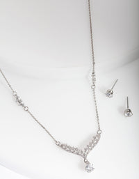 Rhodium Cubic Zironia Wing Earrings Necklace Set - link has visual effect only