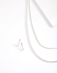 Cubic Zirconia Multi-Layered Necklace and Earrings Set - link has visual effect only