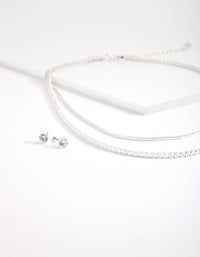 Cubic Zirconia Multi-Layered Necklace and Earrings Set - link has visual effect only