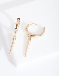 Gouden diamanten spike Huggie oorbellen - link has visual effect only