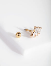Gold Surgical Steel Cubic Zirconia Navette Fan Barbell Earring - link has visual effect only