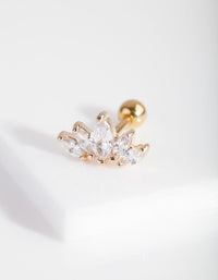 Gold Surgical Steel Cubic Zirconia Navette Fan Barbell Earring - link has visual effect only