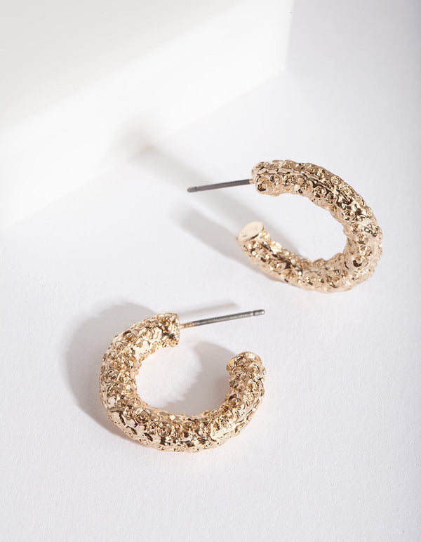 Mini Gold Textured Molten Hoop Earrings