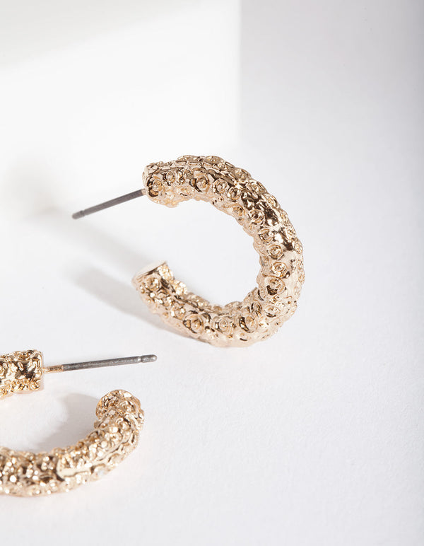 Mini Gold Textured Molten Hoop Earrings