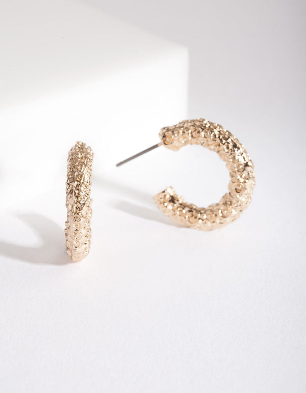 Mini Gold Textured Molten Hoop Earrings