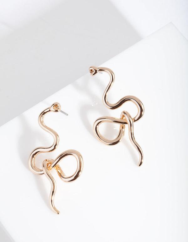 Gold Abstract Snake Loop Earrings