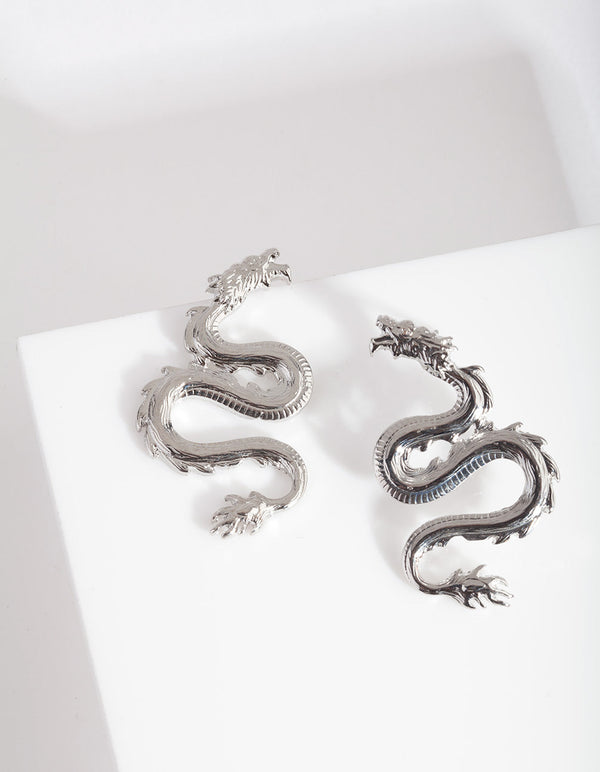 Mini Rhodium Spiked Dragon Earrings
