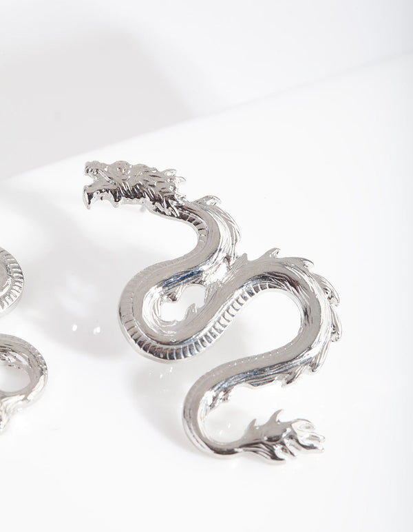 Mini Rhodium Spiked Dragon Earrings
