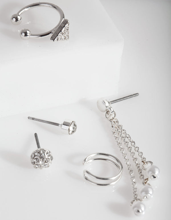 Silver Pearl Drop Ear Cuff 5 Pack
