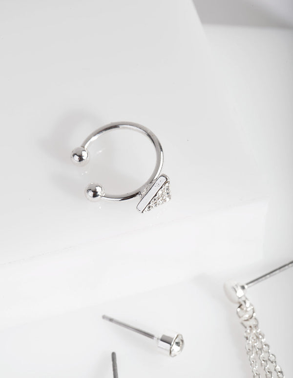 Silver Pearl Drop Ear Cuff 5 Pack