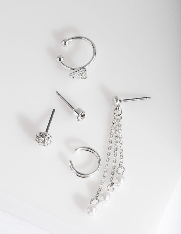 Silver Pearl Drop Ear Cuff 5 Pack