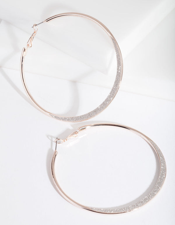 Large Rose Gold Glitter Edge Hoop Earrings
