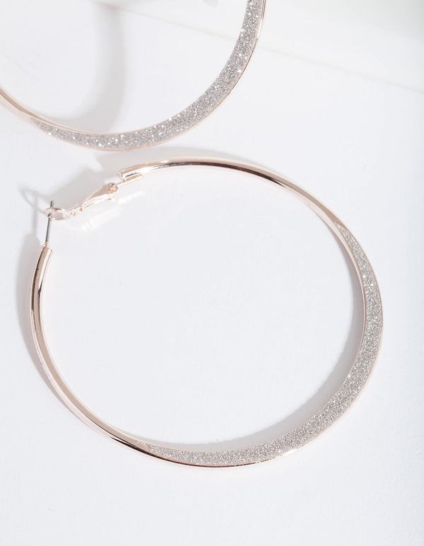 Large Rose Gold Glitter Edge Hoop Earrings