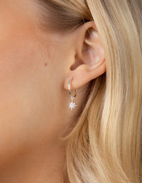 Sterling Silver Diamante Star Charm Hoop Earrings - link has visual effect only