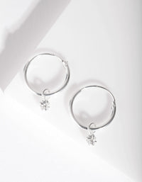 Sterling Silver Diamante Dangle Hoop Earrings - link has visual effect only