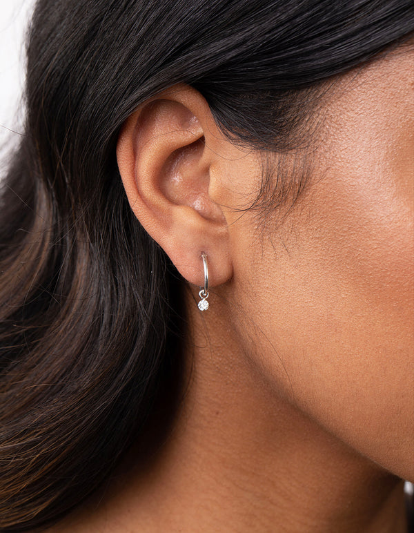 Sterling Silver Diamante Dangle Hoop Earrings