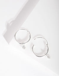 Sterling Silver Diamante Dangle Hoop Earrings - link has visual effect only