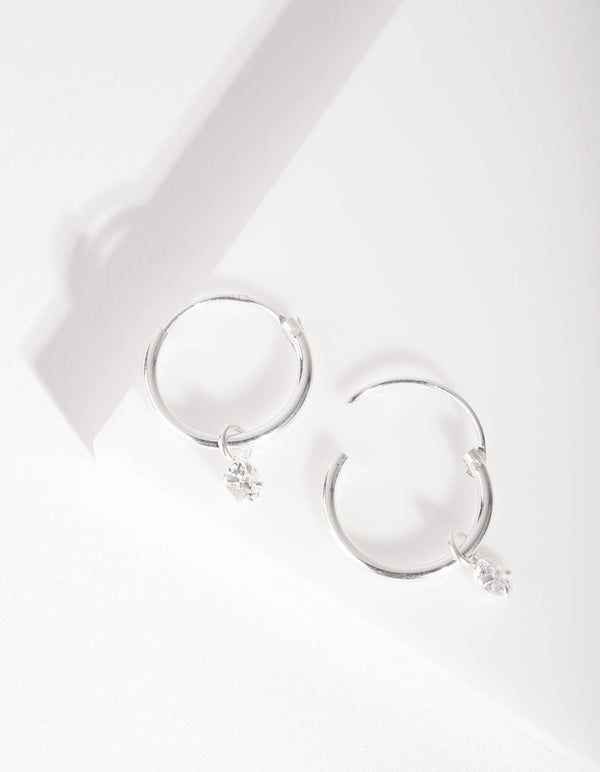 Sterling Silver Diamante Dangle Hoop Earrings