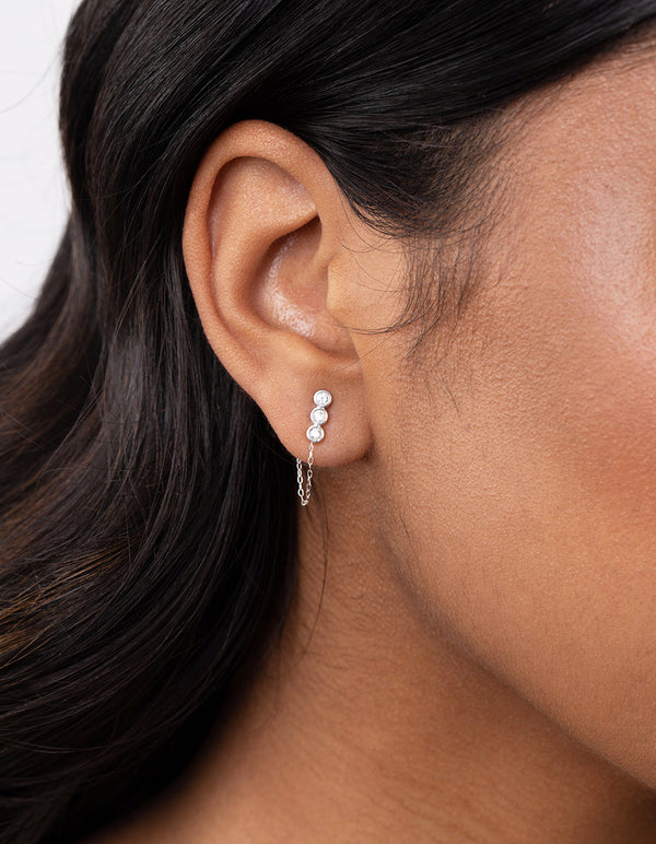 Sterling Silver Diamante Chain Earrings