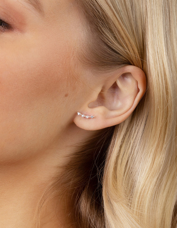 Sterling Silver Diamante Crawler Earrings