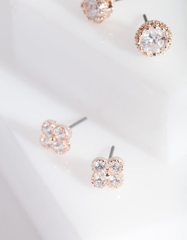 Rose Gold Cubic Zirconia 2 Pack Stud Earring