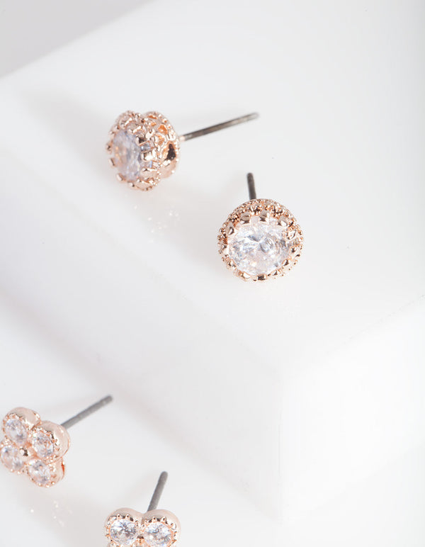 Rose Gold Cubic Zirconia 2 Pack Stud Earring
