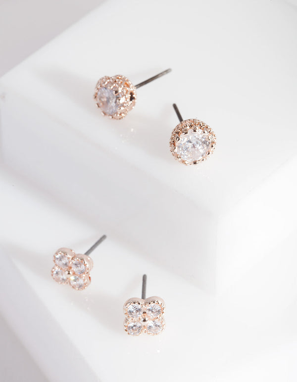 Rose Gold Cubic Zirconia 2 Pack Stud Earring