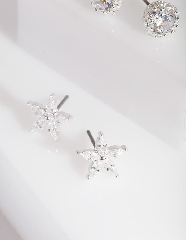 Silver Cubic Zirconia 2 Pack Stud Earring