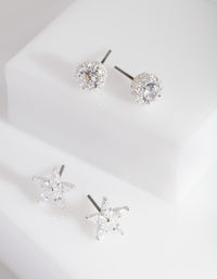 Silver Cubic Zirconia 2 Pack Stud Earring - link has visual effect only