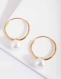 Gold Plated Sterling Silver Pearl Dangle Hoop Earring - link has visual effect only