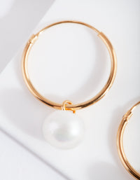 Gold Plated Sterling Silver Pearl Dangle Hoop Earring - link has visual effect only