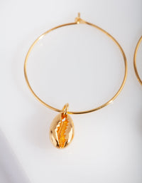 Gold Plated Sterling Silver Shell Charm Hoop Earrings - link has visual effect only