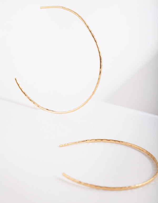 Gold Plated Sterling Silver 38mm Hammered Hoop Earrings