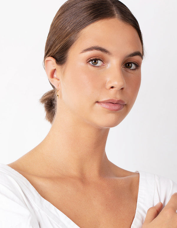 Gold Plated Sterling Silver Lightening Bolt Charm Hoop Earrings