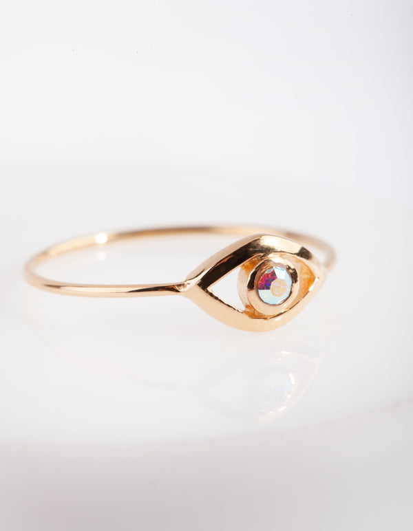 Gold Plated Diamante Evil Eye Ring