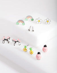Kids Silver Fun Stud Earring 6 Pack - link has visual effect only