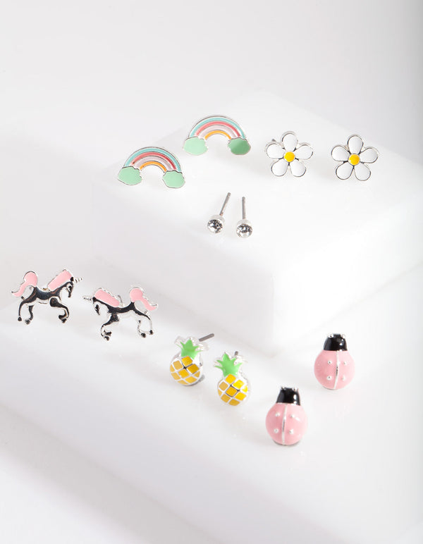 Kids Silver Fun Stud Earring 6 Pack