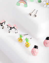 Kids Silver Fun Stud Earring 6 Pack - link has visual effect only