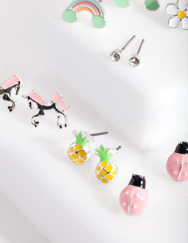 Kids Silver Fun Stud Earring 6 Pack
