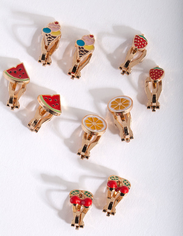 Kids Fruity Clip On Earring 5 Pack