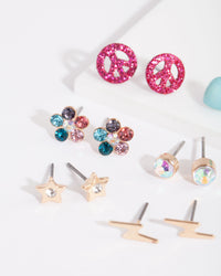 Kids Star Flower Stud Earring 6 Pack - link has visual effect only
