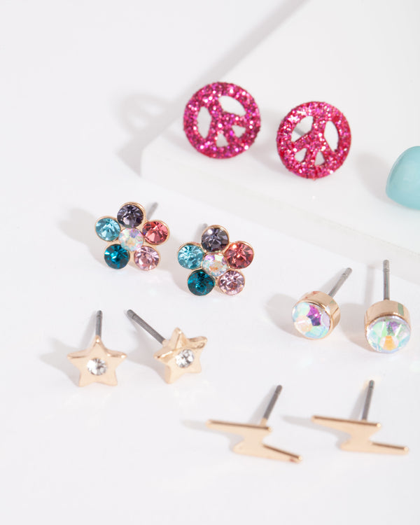 Kids Star Flower Stud Earring 6 Pack