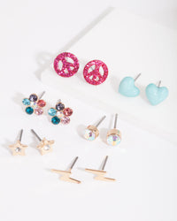Kids Star Flower Stud Earring 6 Pack - link has visual effect only