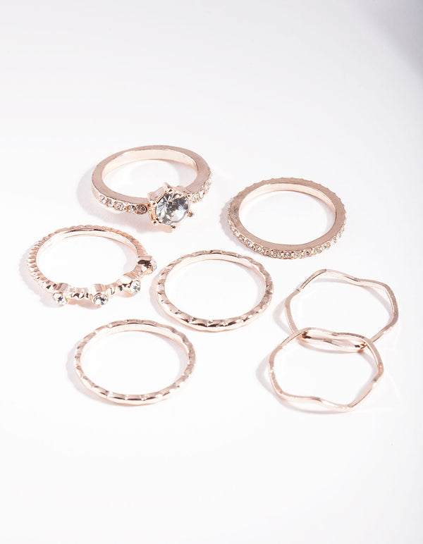 Rose Gold Crystal Mixed Ring Pack