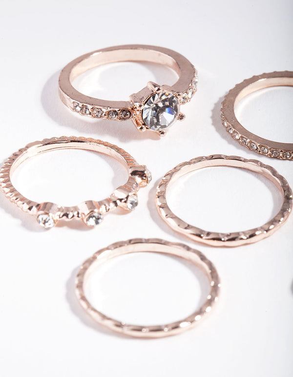 Rose Gold Crystal Mixed Ring Pack