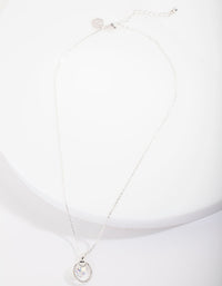 Silver Diamond Simulant Circular Stone Pendant Necklace - link has visual effect only